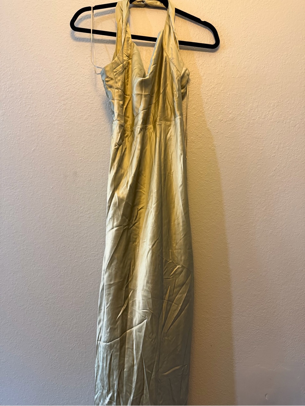 Halter Satin Maxi Dress in Pale Gold